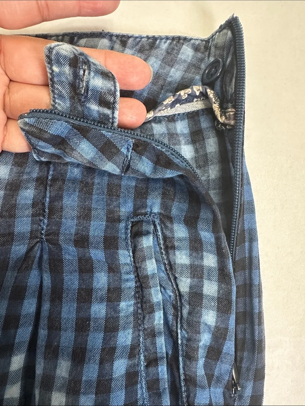 Anthropologie Maeve Avryl Bleached Gingham Pants Blue Size‎ 6 High Rise Tapered